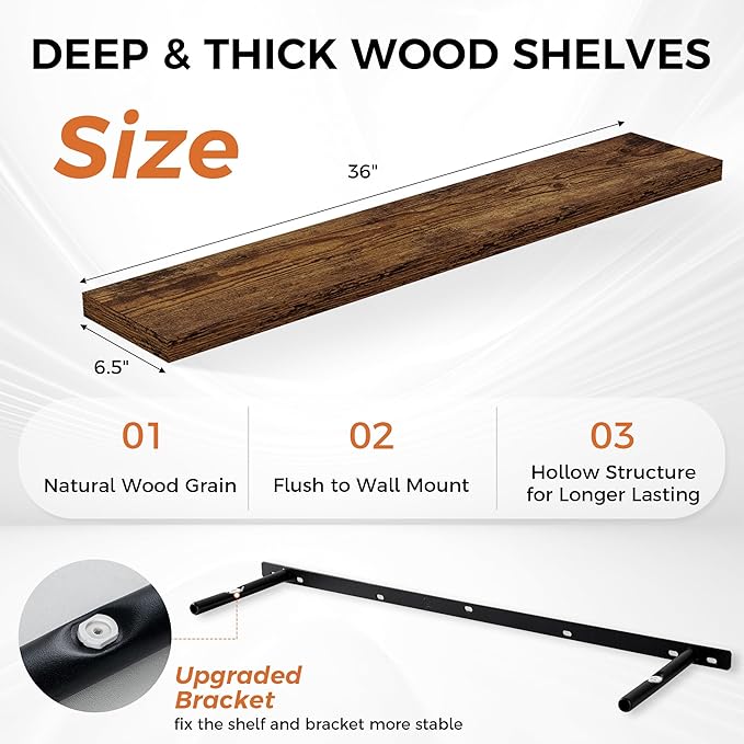 36Inch Floating Shelves for Wall 2 Pack Wood Shelves for Kitchen, Bedroom Wall - Image 3