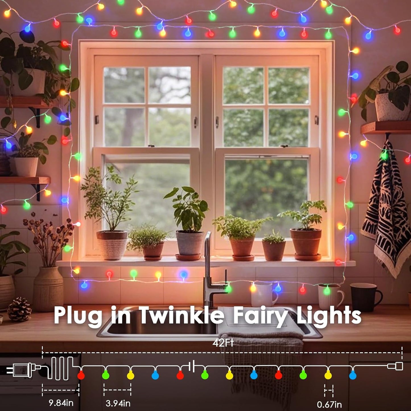100LED Connectable String Lights Indoor Outdoor for Bedroom, 43ft Multicolor Fairy Lights with Remote & Timer, Plug in 8 Modes Waterproof Globe Hanging Twinkle Light for Room Classroom Wedding Decor
