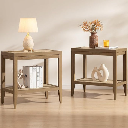 SICOTAS Rattan Nightstands Set of 2 Bedside Table by SICOTAS