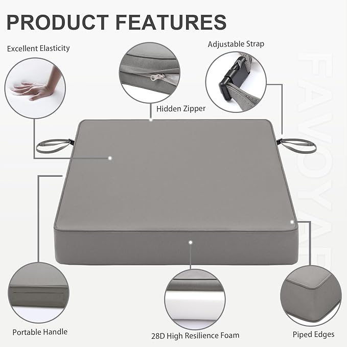 Favoyard Patio Chair Cushions 22 x 22 x 3 Inch Waterproof Outdoor Seat Cushions - Image 6