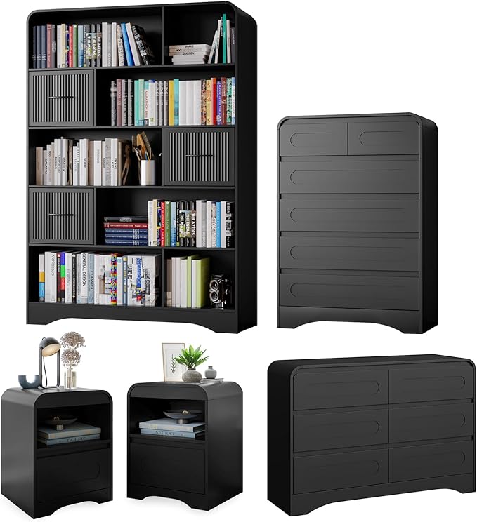 5 Piece Bedroom Sets, Modern Dresser and Nightstand Sets & Bookshelf by SOLACEFURNITURE