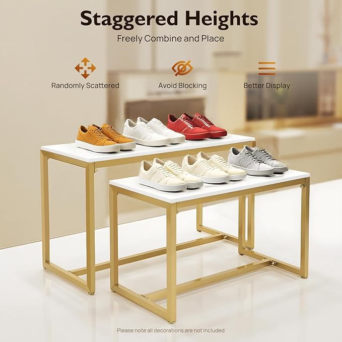 2pcs Gold Retail Display Nesting Tables, Shoes Handbag Metal Display Riser Shelf - Image 5