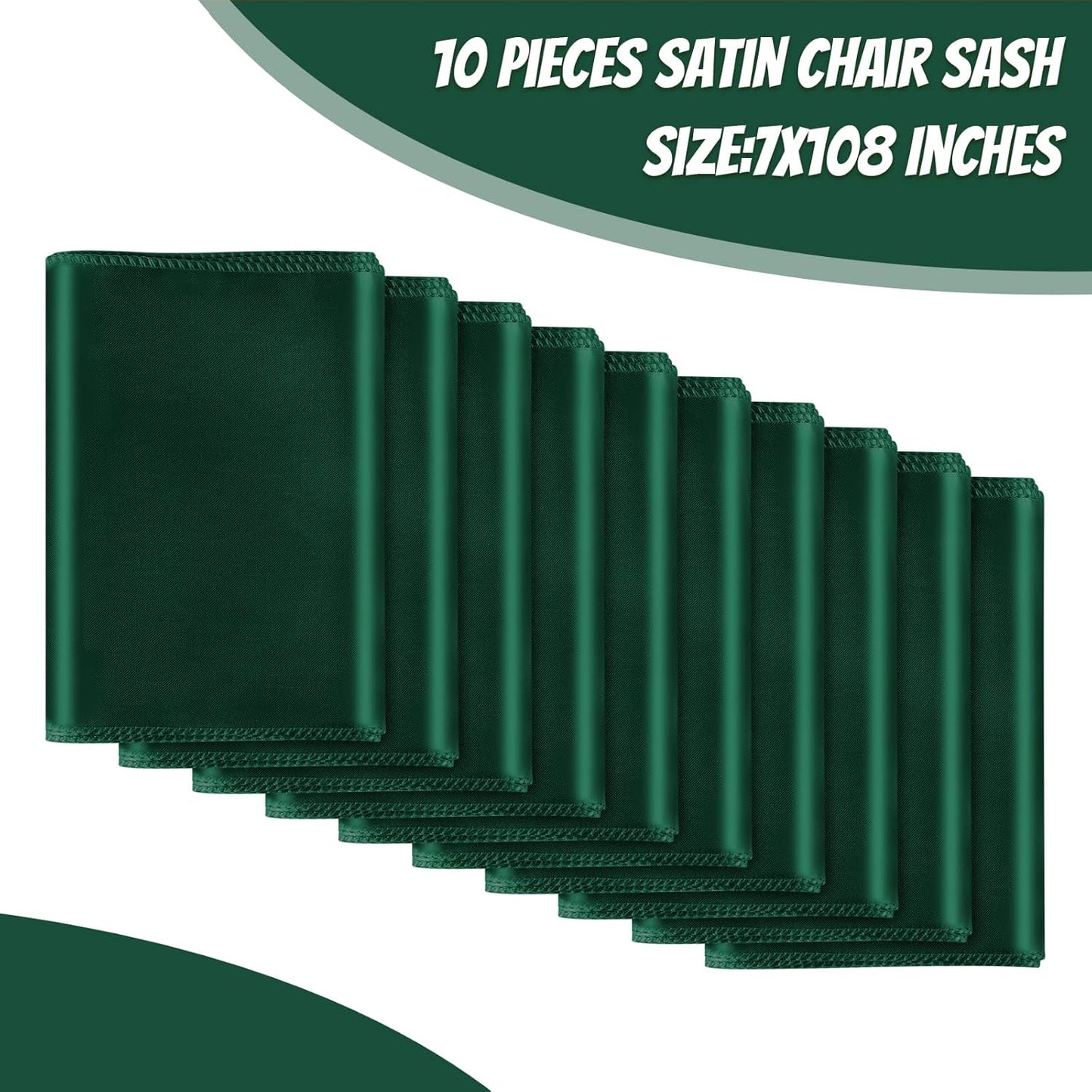 10 PCS Forest Green Satin Chair Sashes Bows Universal Chair Ribbon Ties Back Sash for Wedding Party Reception Events Banquets Hotel Event Chair Cover Decoration (7x108 inch)