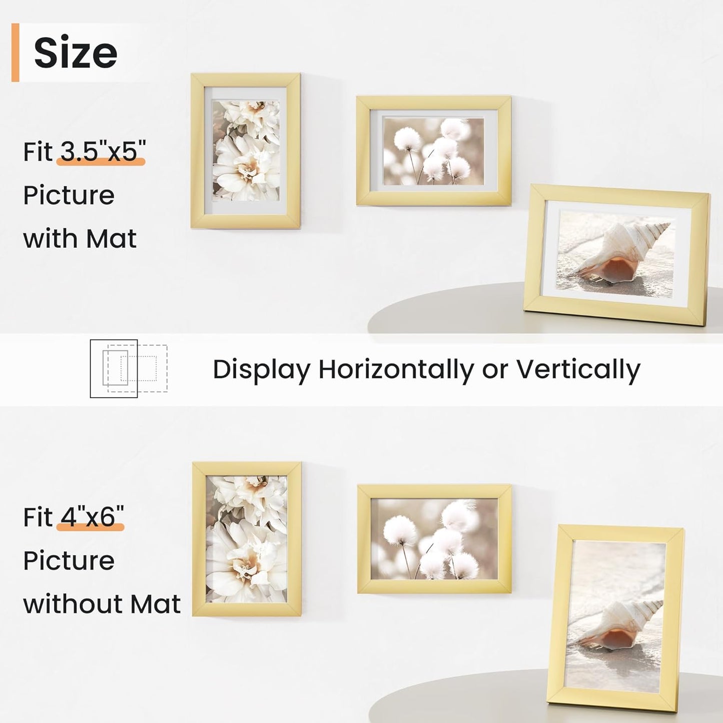 4x6 inch Picture Frame, 4x6 Photo Frames with 3.5x5 Removable Mat - High Definition Plexiglass - Vertical and Horizontal Display - Wall Hanging Frame - Gold, 12 Pack
