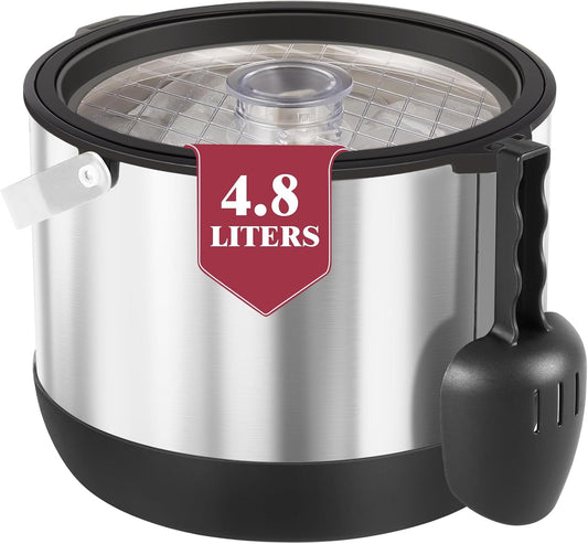 5QT/4.8L Double-Wall Insulated Ice Bucket with Scoop & Lid,Large Capacity Stainless Steel Beverage Bucket for Party Cocktail Bar, Champagnes (Black