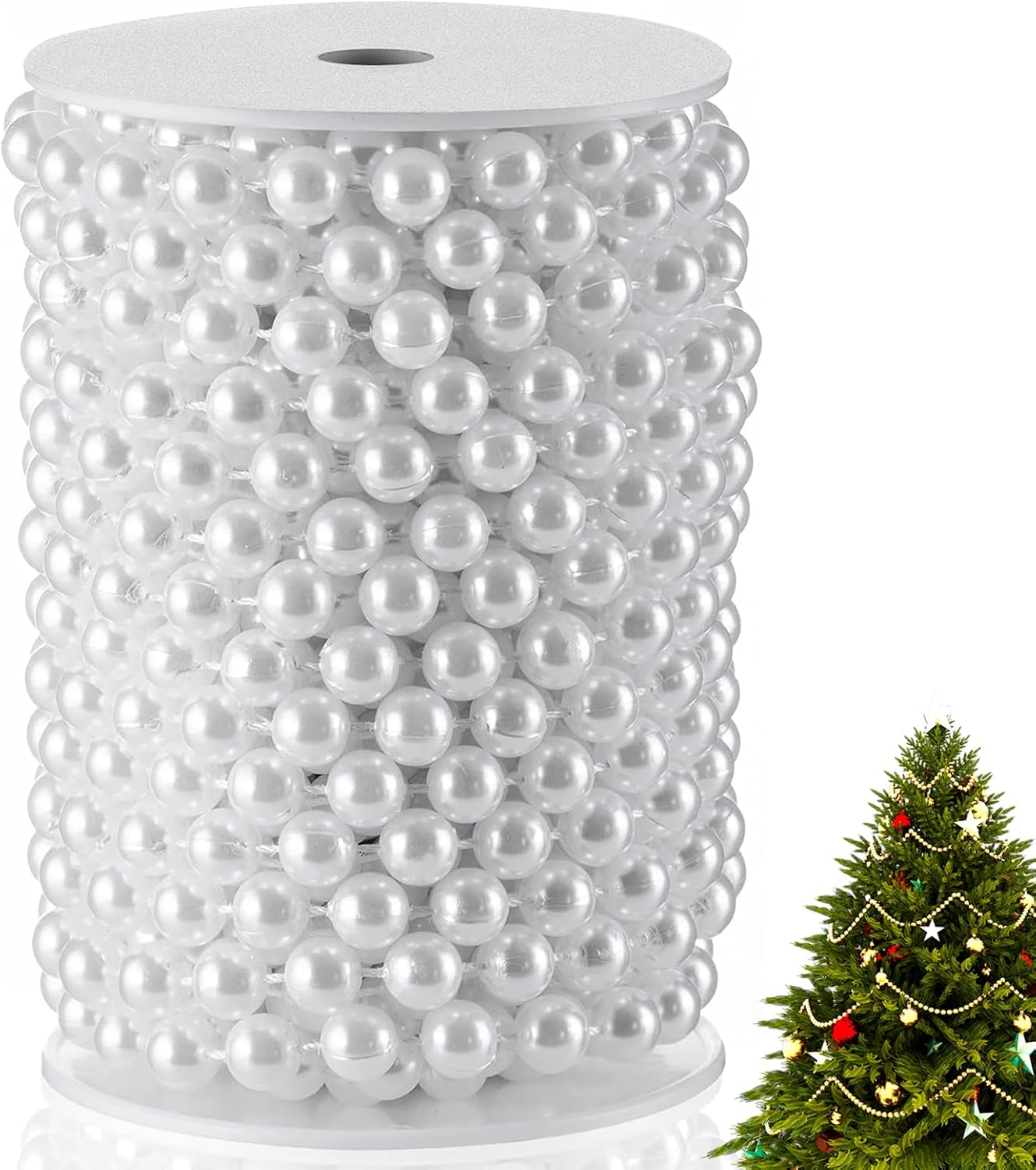 XINHUIDALSQ Craft String of Pearls 10 MM Faux Pearl Beaded, 33 Feet White Garland Bead String for Christmas Tree Decorations, Wedding Party Decoration (White, 10mm/10M)