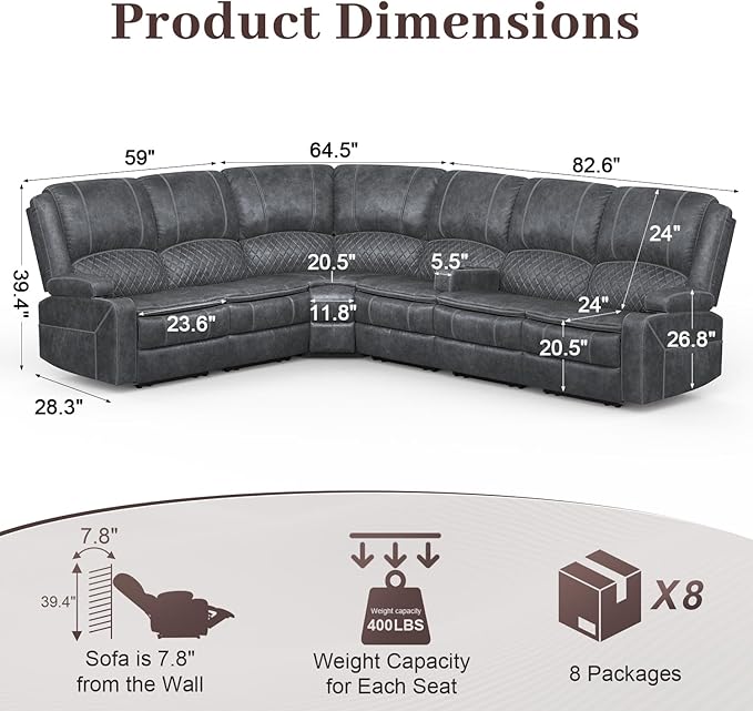 Yolsali Manual Reclining Sectional Sofa Set, 6 Seats Soft Dutch Velvet Recliner - Image 2