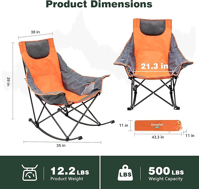 SUNNYFEEL Oversized Rocking Camping Chair, Fully Padded Patio Chair - Image 3