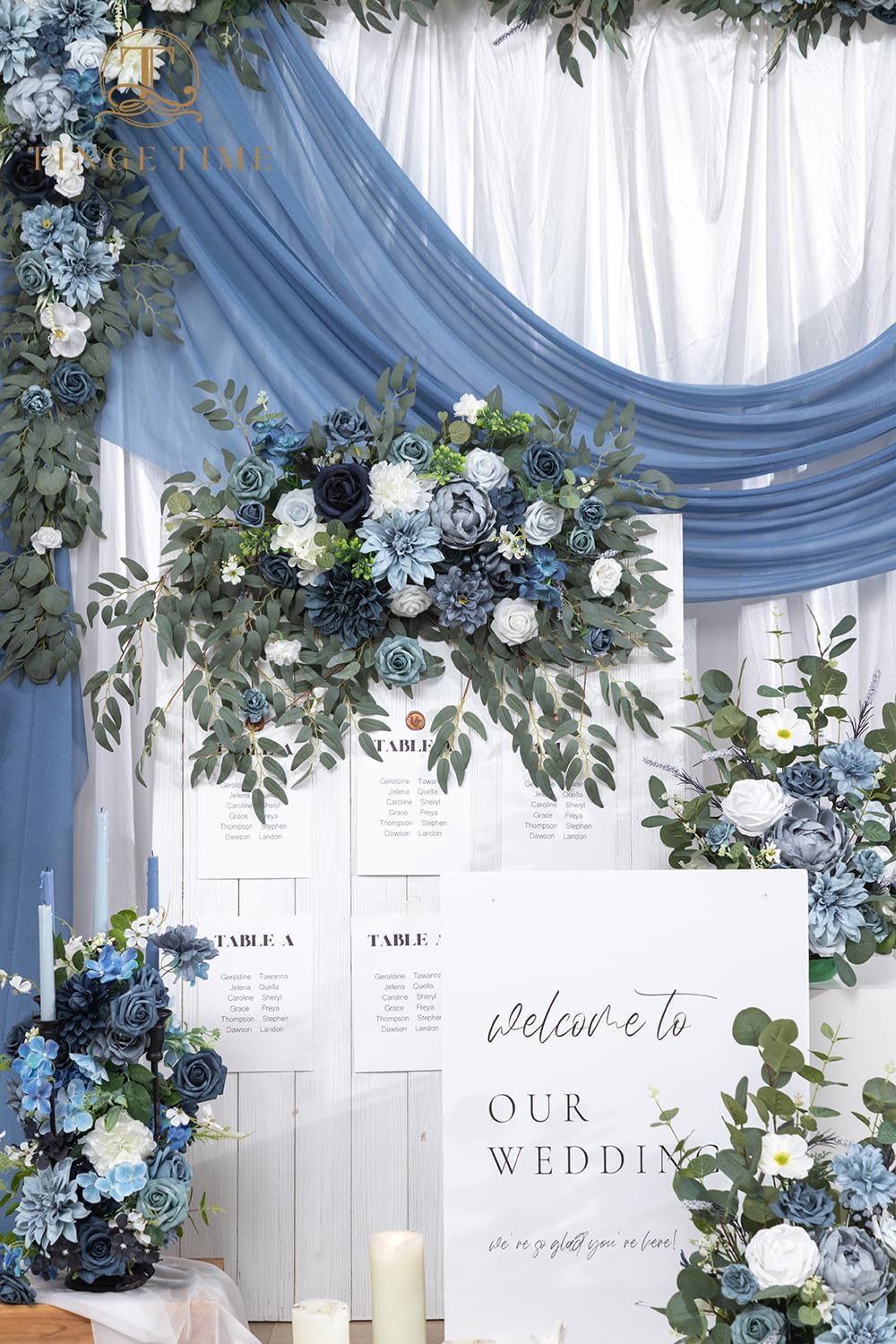 TINGE TIME Artificial Sweetheart Flower Swag with Table Cloth and Table Runner, Pack of 3 Floral Arrangement for Wedding Sweetheart Table Centerpiece Decoration (Dusty Blue)