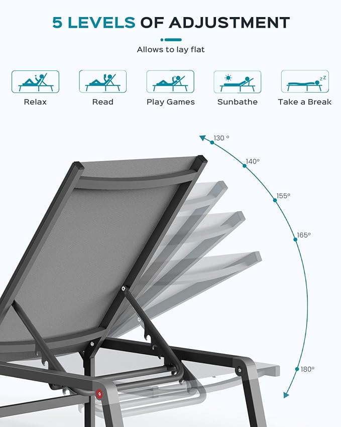 Ciokea Aluminum Foldable Lounge Chairs Set of 2 - Image 5