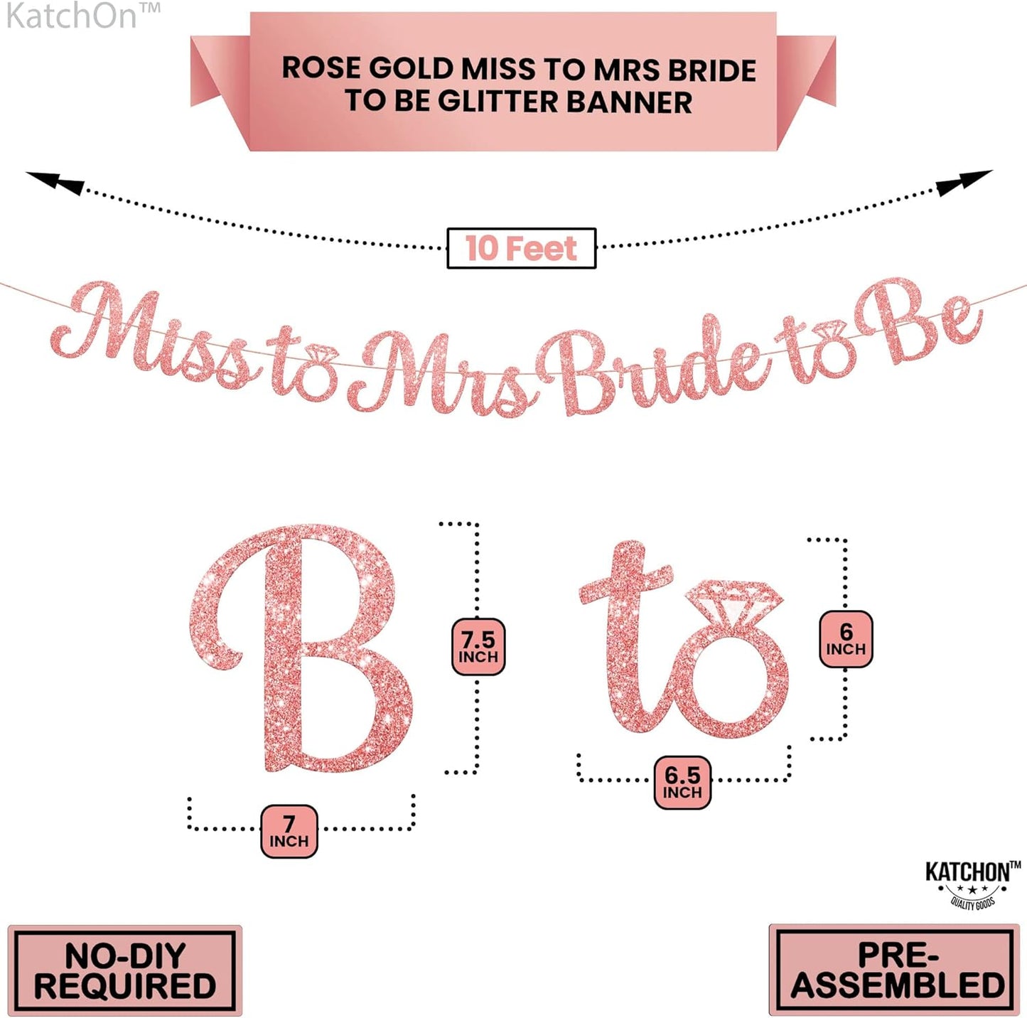 KatchOn, Rose Gold Miss to Mrs Bride to Be Banner - Glitter, 10 Feet, No DIY | Miss to Mrs Banner for Bridal Shower Decorations | Bridal Shower Banner | Bride to Be Sign, Bachelorette Party Decor