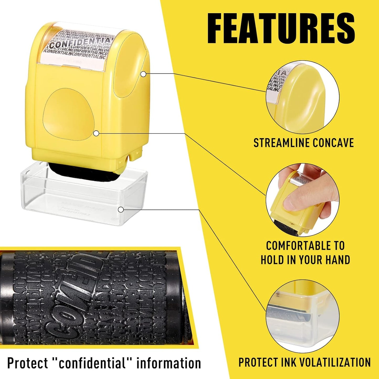 Mimorou 4 Pack Identity Theft Protection Roller Stamps Kit Confidential Privacy Roller Hidden Wide Privacy Stamp 5 Pcs Refills Security Ink for Mail Address Blocker(Yellow)