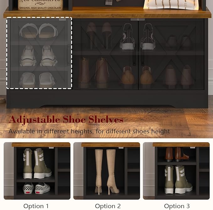 CSZZD Hall Tree with Bench and Shoe Storage, Entryway Bench with Coat Racks and - Image 3