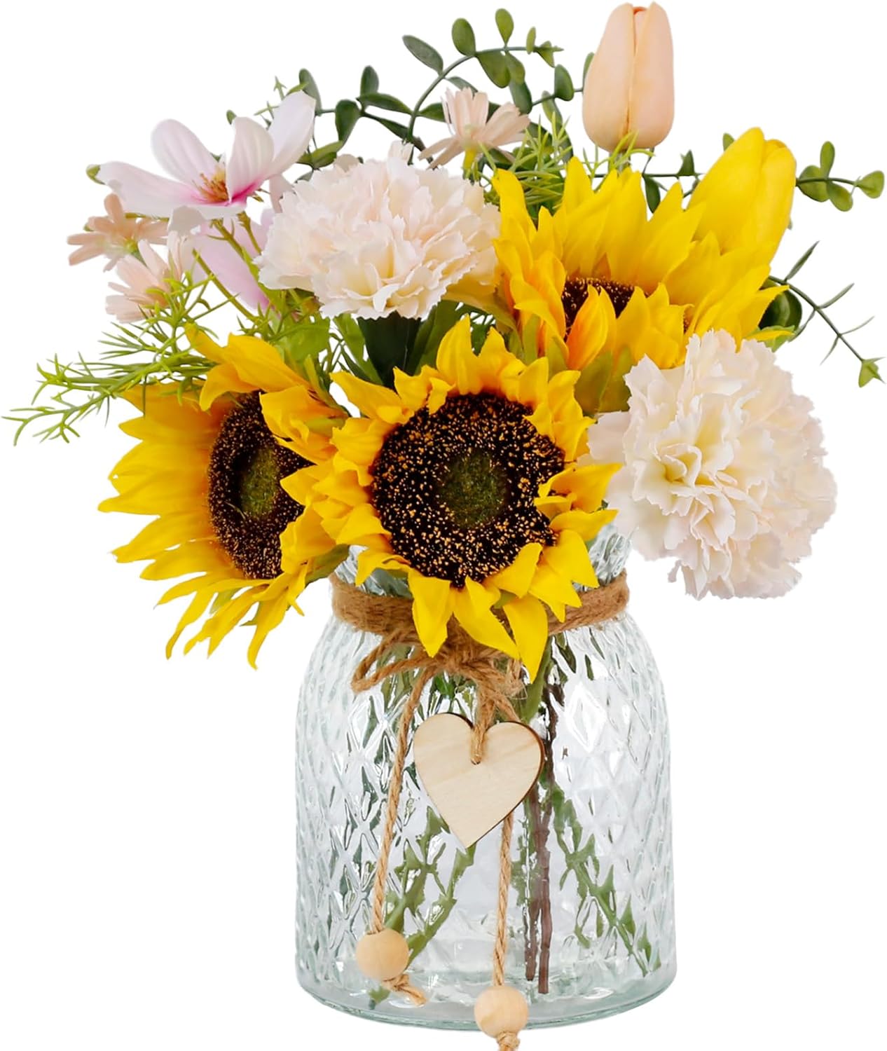 Fake Flowers in Vase,Artificial Sunflower Bouquets in Vase with a Flower Arrangement Holder,Table Centerpieces for Dining Room,Flower Centerpieces for Tables,Faux Flowers