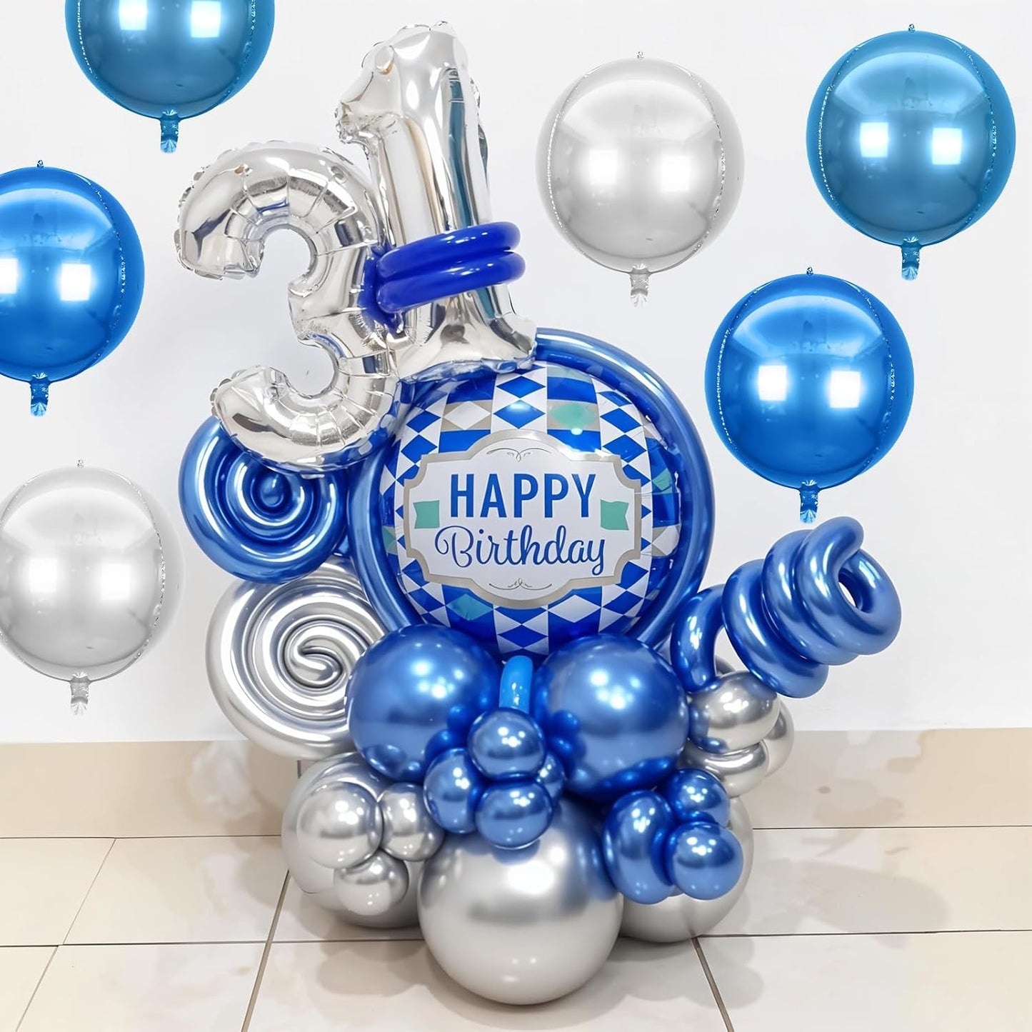 6Pcs Blue Silver Round Foil Balloons,Giant 4D Round Ball Balloons,22 Inch Metallic Blue Silver Balloon for Birthday Wedding Graduation Prom Party Decorations