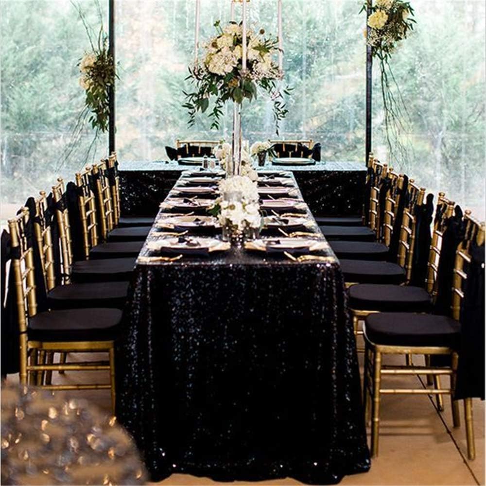 QueenDream Tablecloth 90x156 Rectangle Sequin Tablecloth Black Wedding Table Linens Glitter Birthday Bridal Party Indoor Outdoor Decorations