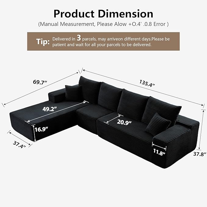 135” Cloud Sectional Couch, Boneless Sofa - Image 2