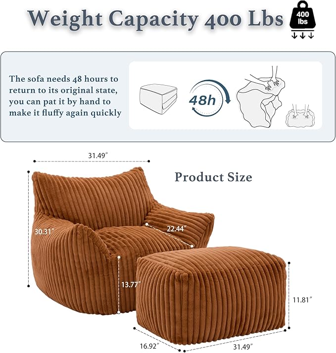 Gericco Oversized Bean Bag Chaise Lounge Chair Indoor - Image 2