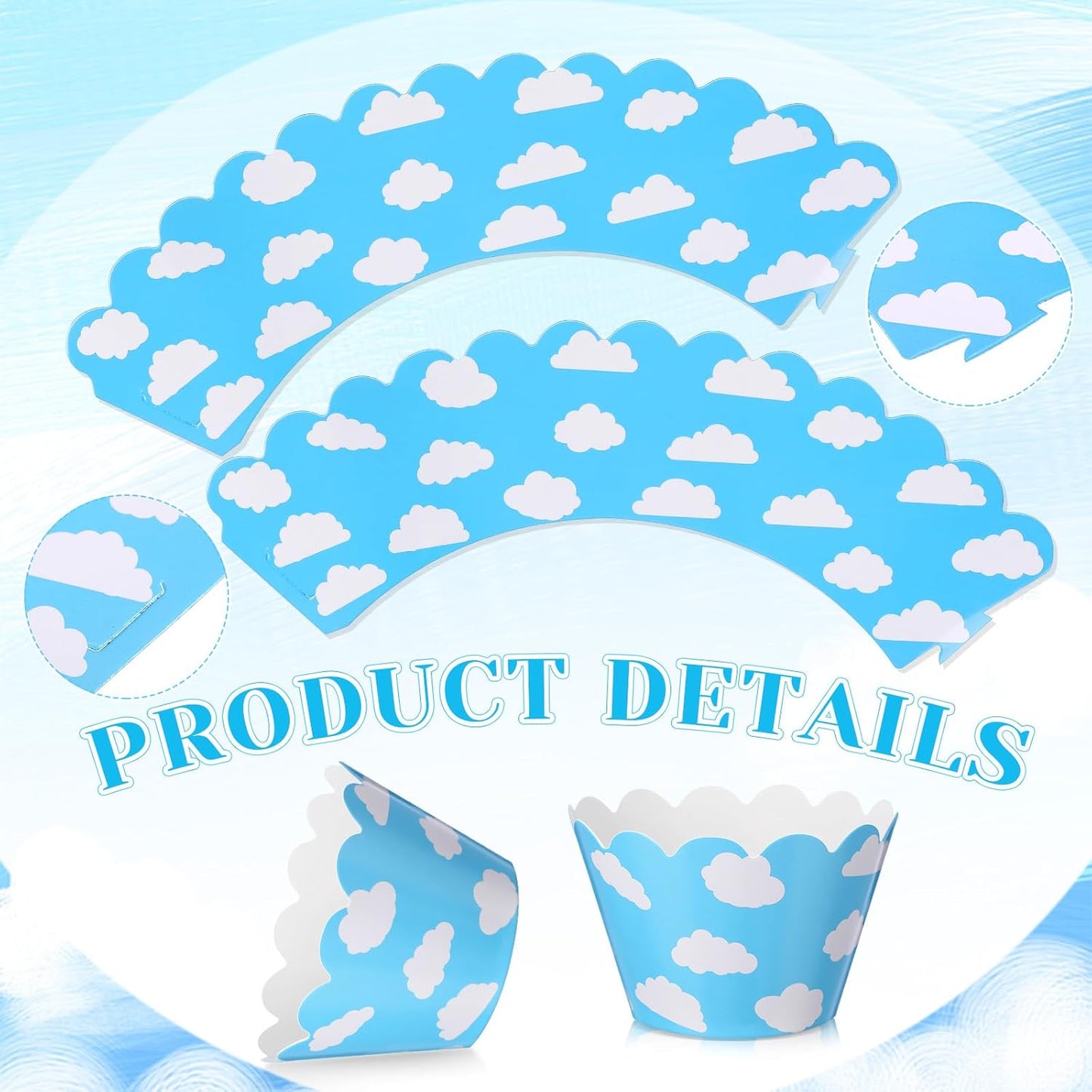 Domensi 100 Pcs Sky Clouds Blue Party Cupcake Wrappers Cloud Cupcake Liners Baking Cups Baking Liners for Spring Summer Wedding Bridal Baby Shower Birthday Party Supplies Dessert Decoration