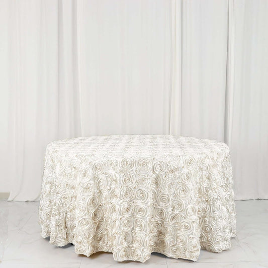 Efavormart 120" Wholesale Round Table Cover Ivory Grandiose Rosette 3D Satin Tablecloth for Wedding Party Event Decoration