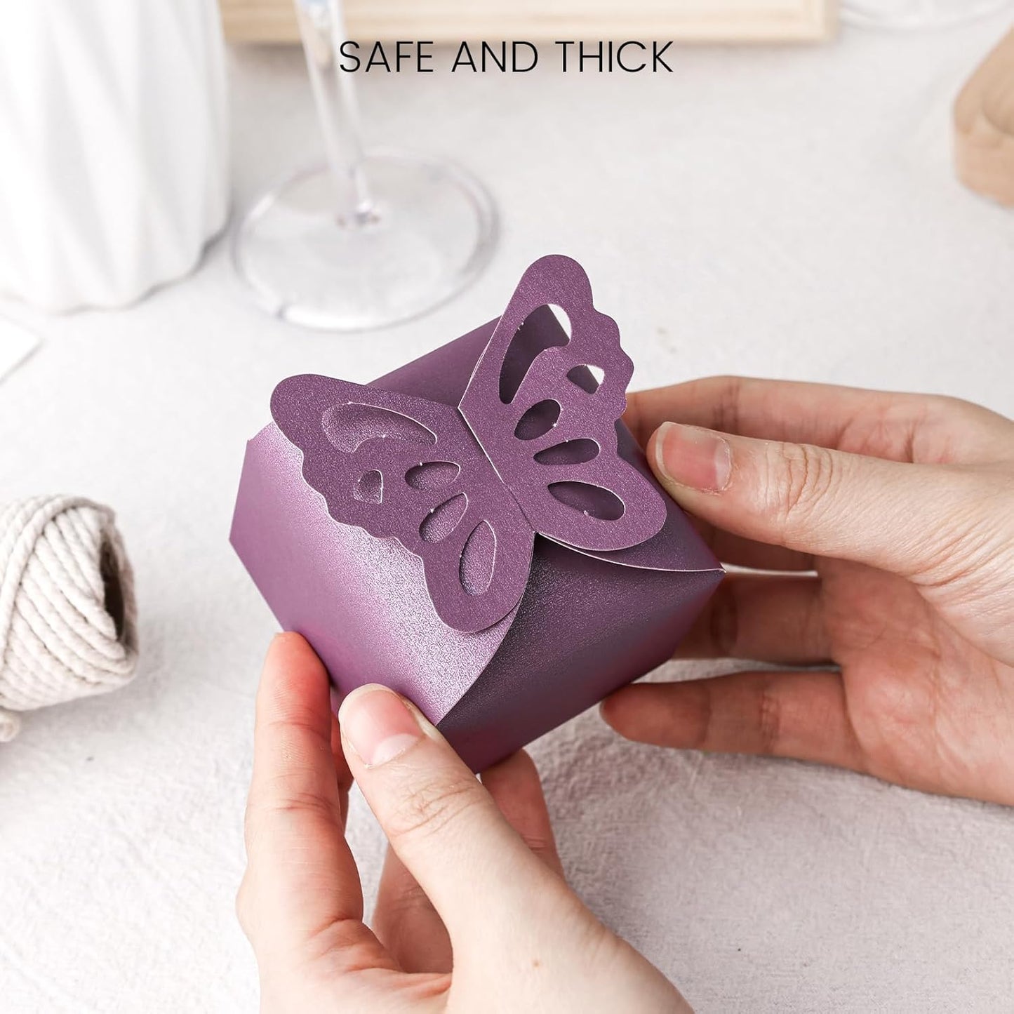 VGOODALL 50PCS Party Favor Boxes, 2.4" x 2.4" x 1.8" 3D Butterfly Candy Boxes Purple Baby Shower Favors for Wedding Birthday Party Gift