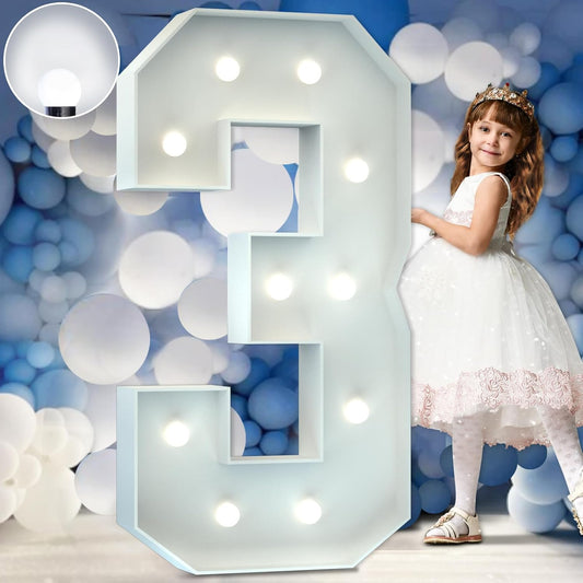 Marquee Numbers 4 Feet Tall Big Light Up Numbers 3rd 13th 30th Happy Birthday Decorations Girl Boy White Anniversary Party Decor Large Cardboard Prop Backdrop Sign 3