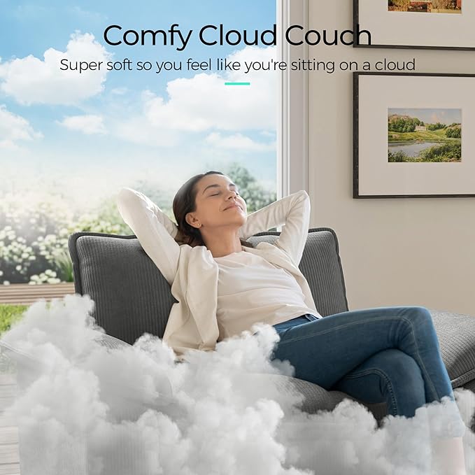 LINSY HOME 123" Modular Sectional Sofa, 3-Seat Corduroy Modern Cloud Couch - Image 5