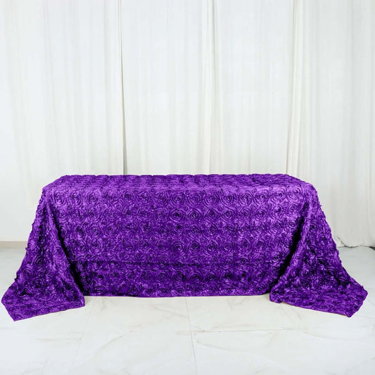 Efavormart 90"x132" Wholesale Rectangle Table Cover Purple Grandiose Rosette 3D Satin Tablecloth for Wedding Party Event Decoration