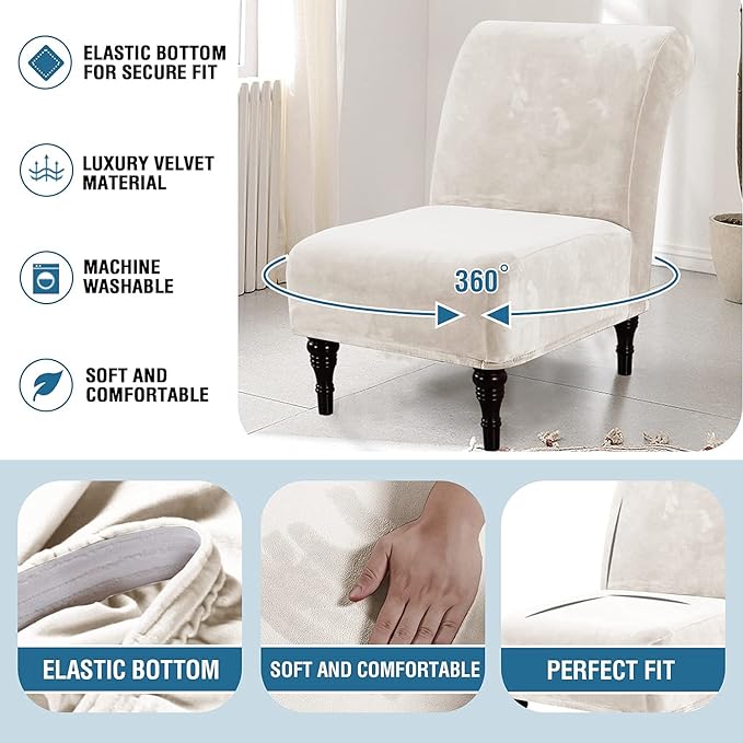 H.VERSAILTEX Armless Accent Chair Covers Thick Velvet Armless Chair Slipcovers - Image 6