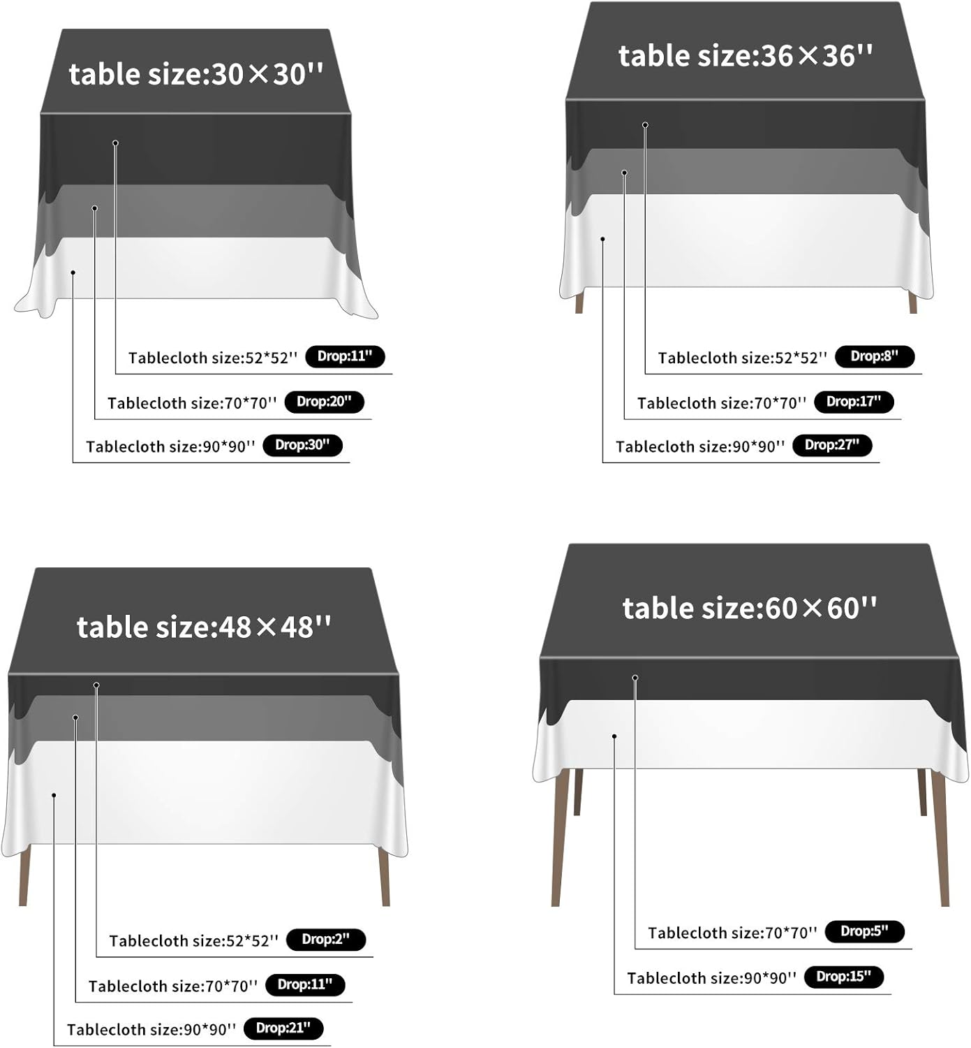 Cupuamon Square Tablecloth 70x70 inch Washable Polyester Fabric Table Cloth for Wedding Party Dining Banquet Decoration（70x70,Black）