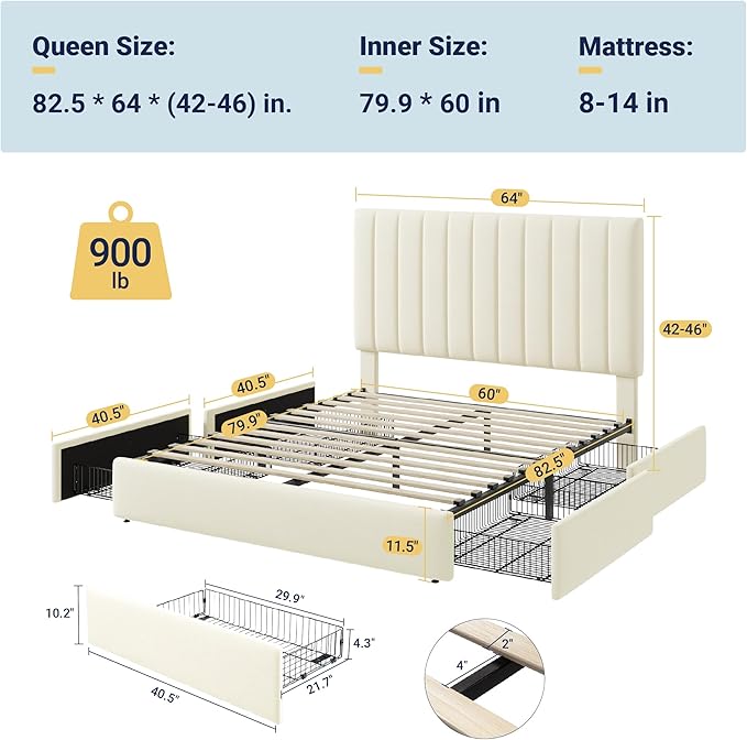 Allewie Queen Size Storage Bed Frame, Vertical Channel Tufted Adjustable - Image 2