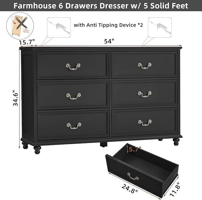 Joaxswe Farmhouse 6 Drawers Dresser - Image 2