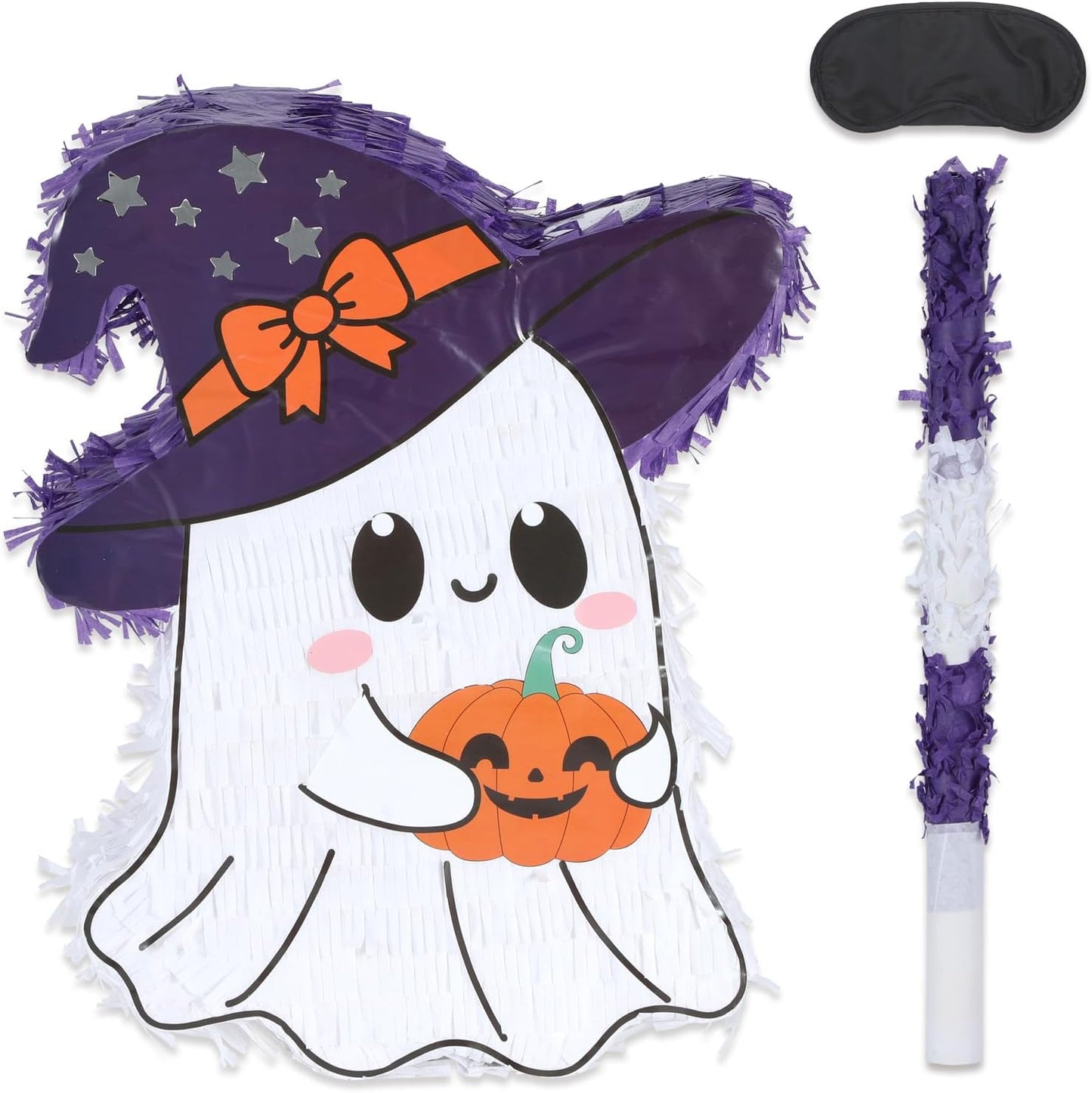 Halloween Ghost Pinatas Bundle with a Blindfold and Bat (16.5x13.1x4 Inches), Perfect for Birthday Parties Games and Decoration, Halloween Party Cute Ghost Pinata