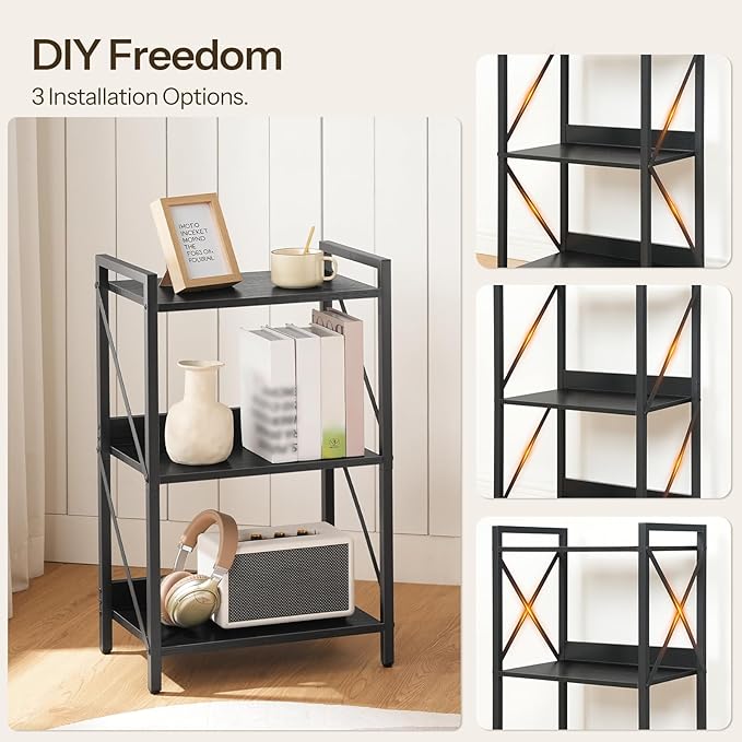 HOOBRO Bookshelf, 3-Tier Industrial Bookcase, Book Shelf Storage Organizer - Image 6