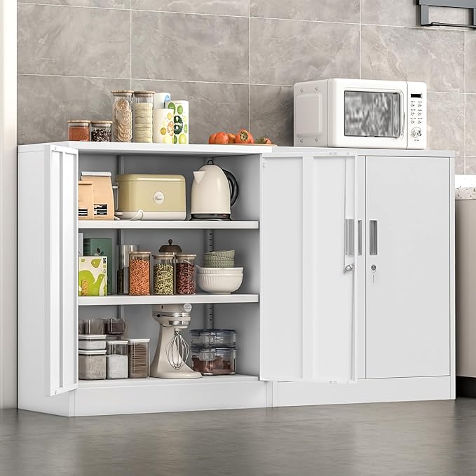 Wanfu Metal Storage Cabinet, Utility Room-White - Image 7