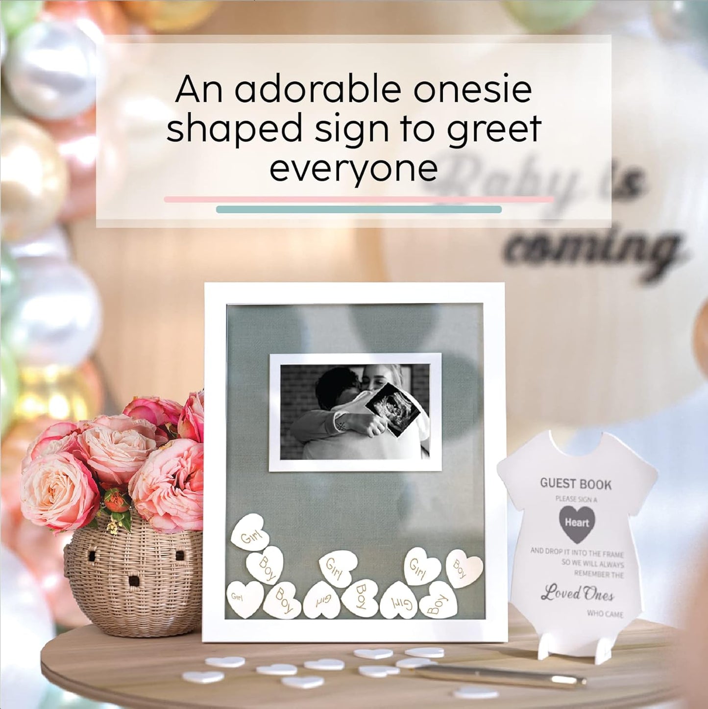 GLM Premium Baby Shower Guest Book with Welcome Sign & 50 Hearts - Perfect Keepsake Memory Book for Boy & Girl Baby Shower Decorations, Alternative to Traditional Guest Books!