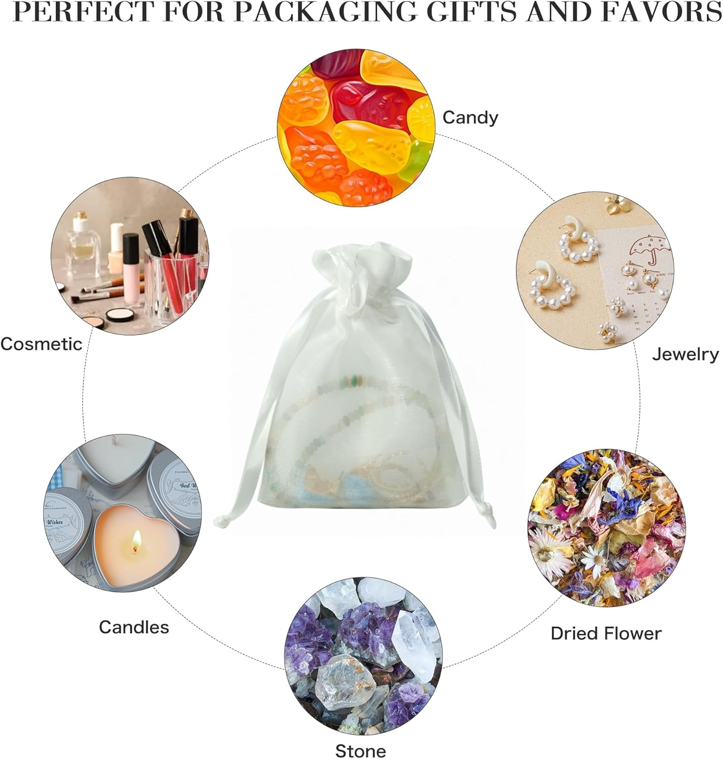 QIANF 20 Pcs White Small Organza Bags 4X6 inch for Wedding Favors with Drawstring, Mini Mesh Gift Bags Jewelry Pouch for Candy Bridal Shower Party Favor Baby Shower Christmas