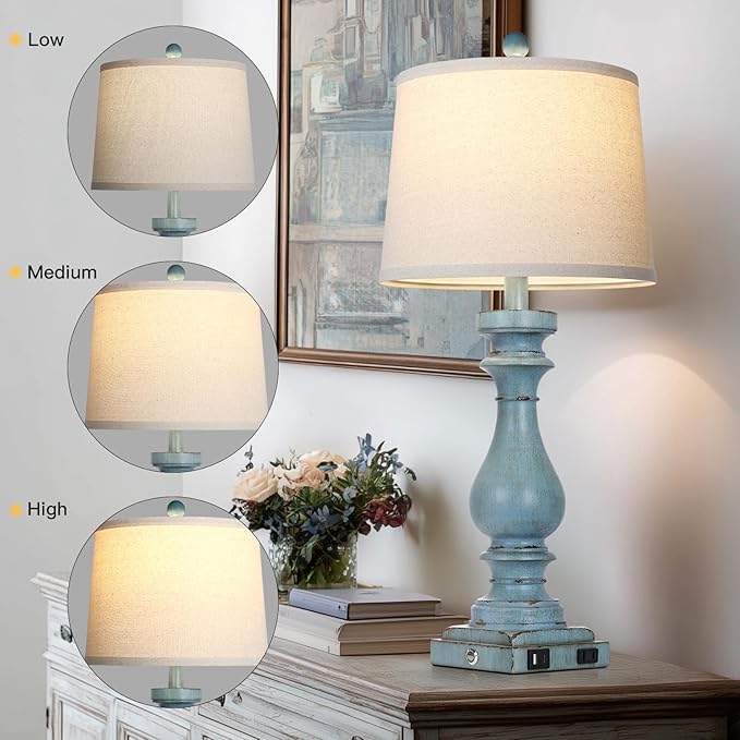Cinkeda 29" Tall Table Lamp for Living Room Set of 2, Coastal Bedside - Image 4