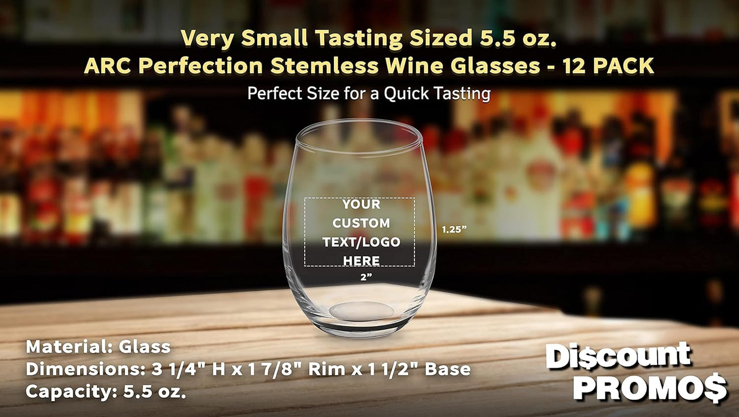 Custom Stemless Wine Glasses by ARC 5.5 oz. Set of 12, Personalized Bulk Pack - Perfect for Hotel, Bar, Restaurant or Lounge - Black