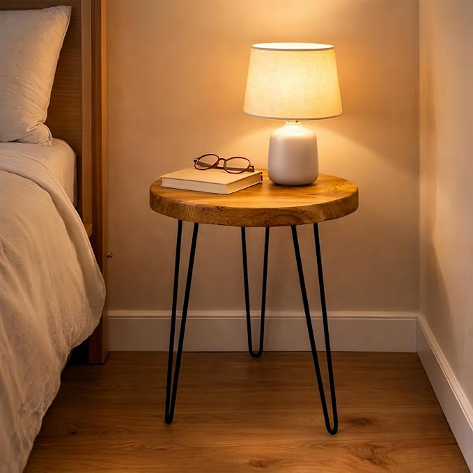 Round Live Edge Wood End Table, Rustic Modern Nightstand, Small Wood Coffee - Image 3