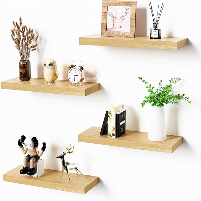 Bellsal Floating Shelves for Wall, Maple Wood Wall Shelf Set of 4, Living Room - Image 8