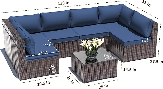 Outdoor Patio Furniture Set, 7 Pieces Outdoor Sectional Furniture Patio Sofa - Image 2