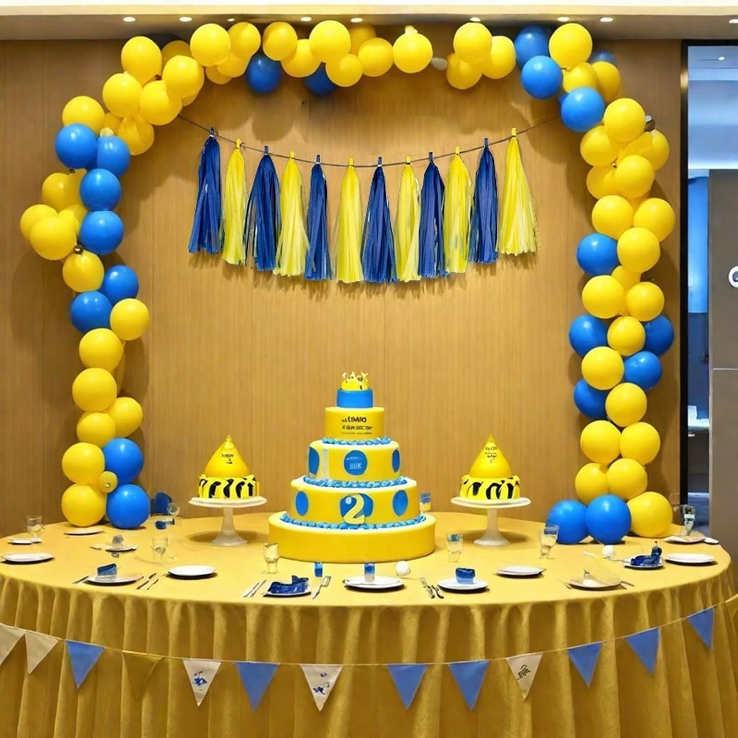 Aimto 20pcs Blue and Yellow Shiny Tassel Garland Banner Tissue Paper Tassels for Party Decorations