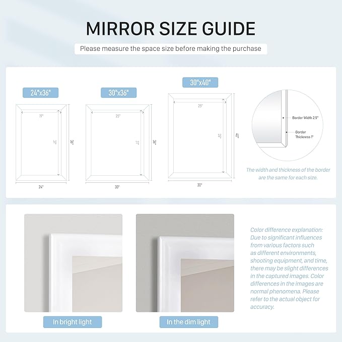 White Mirror for Bathroom, Rectangle Rustic 30 x 36 inch Vanity Mirror for Wall - Image 6