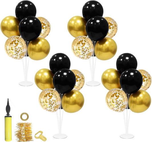 Black and Gold Party Decorations Balloon Stand Table Centerpieces for Birthday Wedding Retirement Anniversary Father's Day Halloween New Years Graduation Decorations 2025 (Black gold set4)