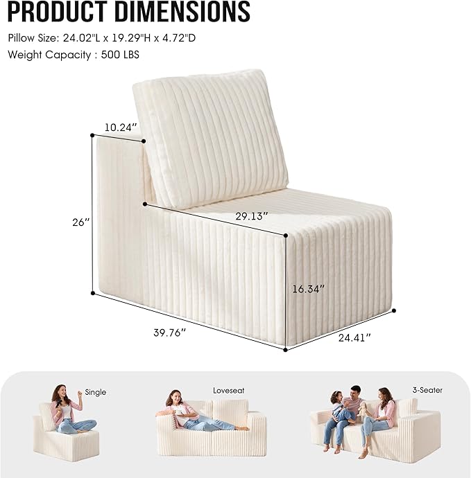 Single Sofa 1 Seat Couch with Deep Seat Memory Foam Cloud Chair with Pillows - Image 2