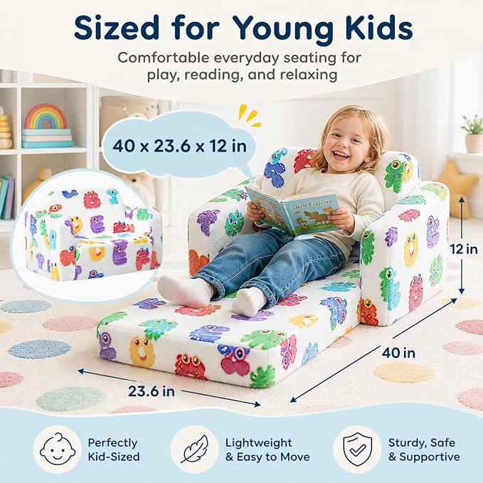 MeMoreCool Kids Folding Chair, 2-in-1 Foldable Kids Sofa Couch - Image 2