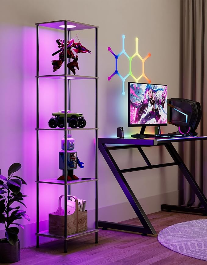 Display Shelf with RGBW Light, Color Changing Curio Cabinet Floor Lamp with - Image 6