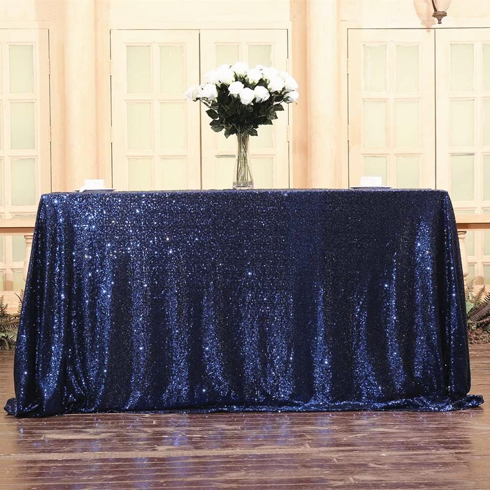 SquarePie Sequin Tablecloth 60 x 120 Inch Navy Blue Sparkly Table Linen for Wedding Party