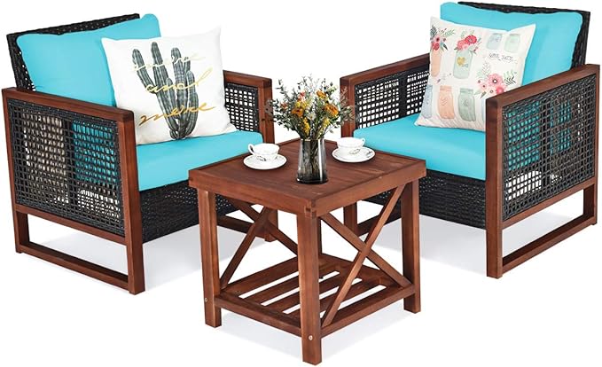 Tangkula 3 Pieces Patio Wicker Furniture Set, Rattan Outdoor Sofa Set by TANGKULA